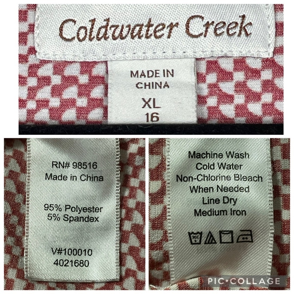 Coldwater Creek Red White Houndstooth Print Sleeveless Stylish Top - Sz XL/16 - Picture 3 of 15